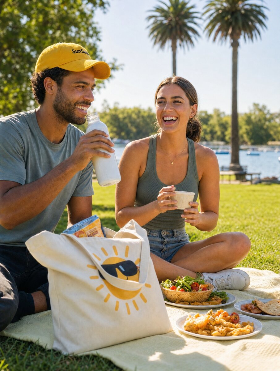Friends enjoying a sunny picnic