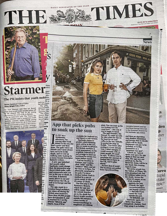 The Times newspaper coverage of SunSeekr